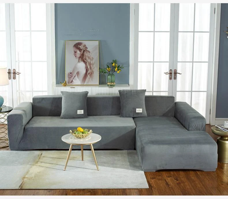 Housse de Canapé d'Angle Velours Gris