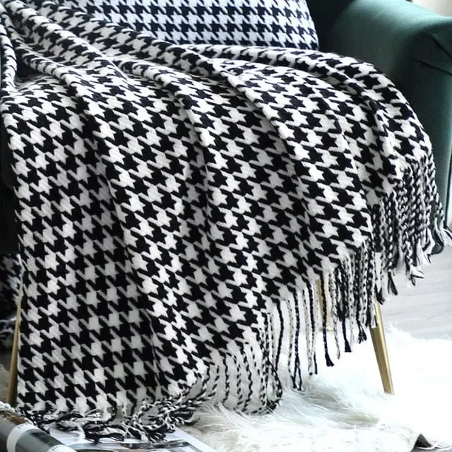 TSINGA - Plaid canapé décoratif noir et blanc