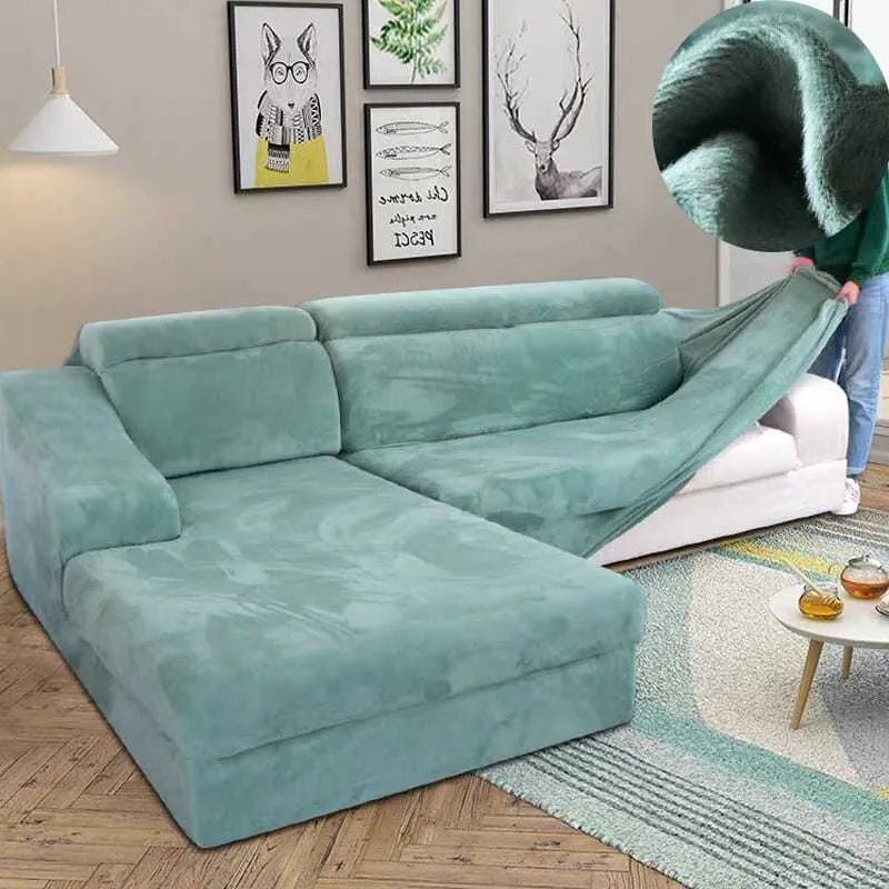 Housse de canapé d'angle en peluche KENZA