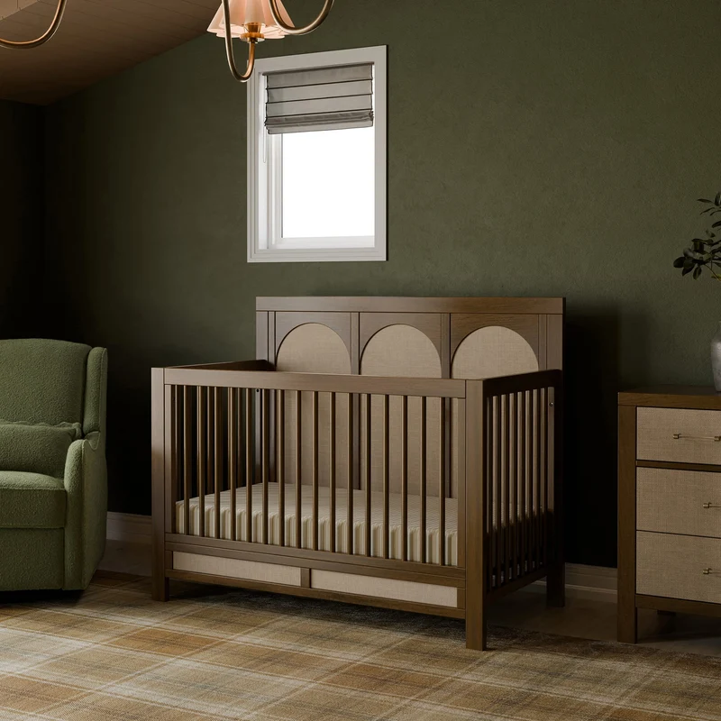 Couchette Convertible 4-en-1 Eloise - Noyer et Tissu Eco-Weave