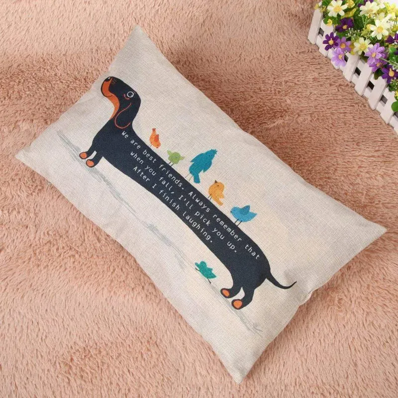 Housse de coussin et taie d'oreiller en coton et lin motif chien