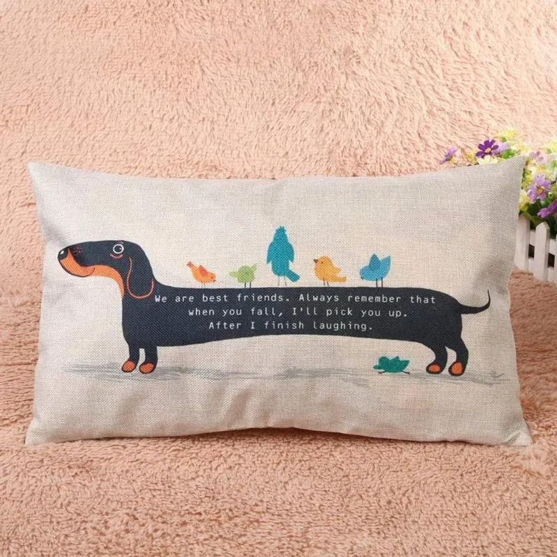 Housse de coussin et taie d'oreiller en coton et lin motif chien