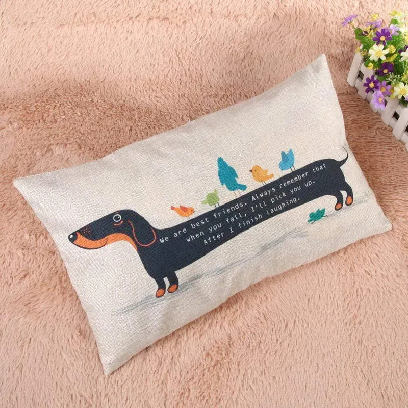 Housse de coussin et taie d'oreiller en coton et lin motif chien