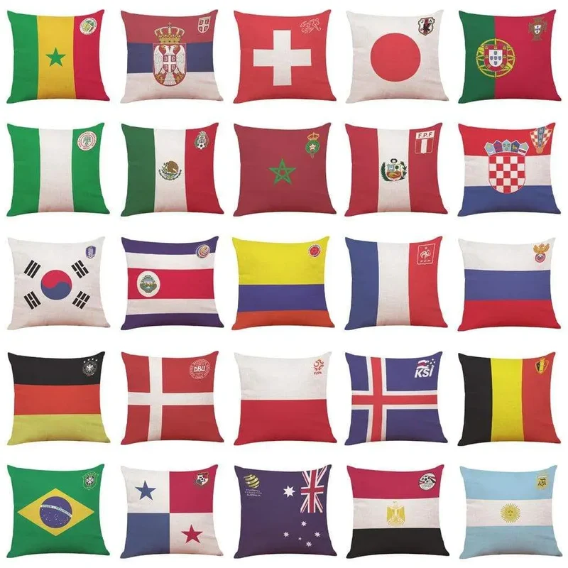 Oreiller aux couleurs des drapeaux des équipes de la coupe du monde