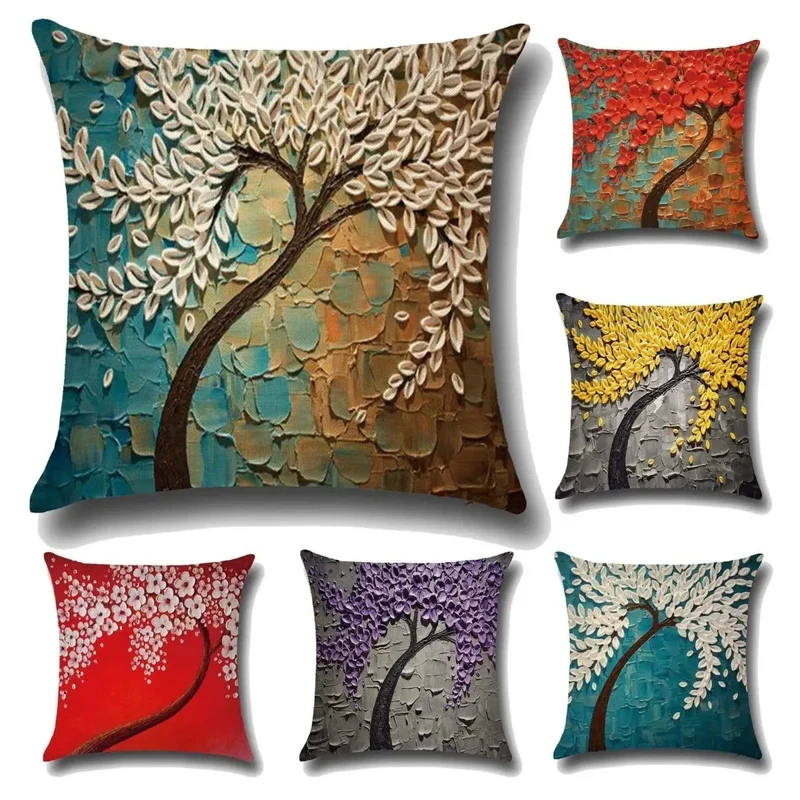 Coussin décoratif peinture arbres à fleurs en coton DECOTREE