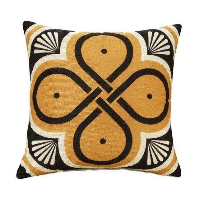 Housse de coussin géométrique Jaune Gris Noir