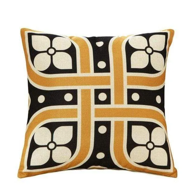 Housse de coussin géométrique Jaune Gris Noir