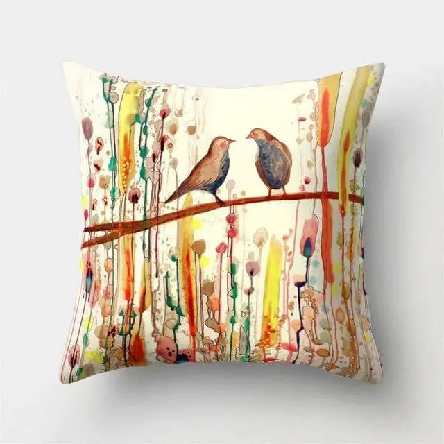 Housse coussin motif peinture oiseau-Housse De France