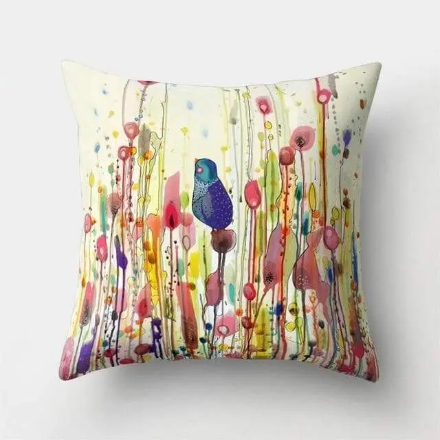 Housse coussin motif peinture oiseau-Housse De France