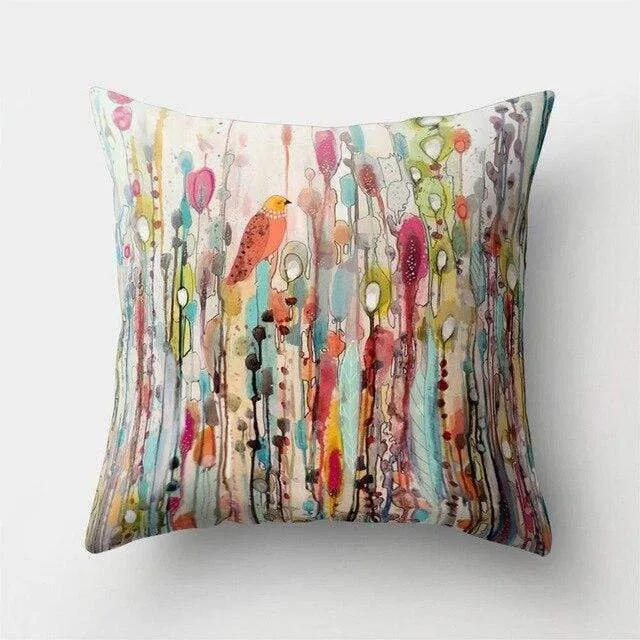 Housse coussin motif peinture oiseau-Housse De France