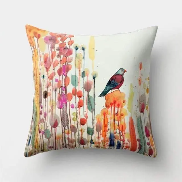 Housse coussin motif peinture oiseau-Housse De France