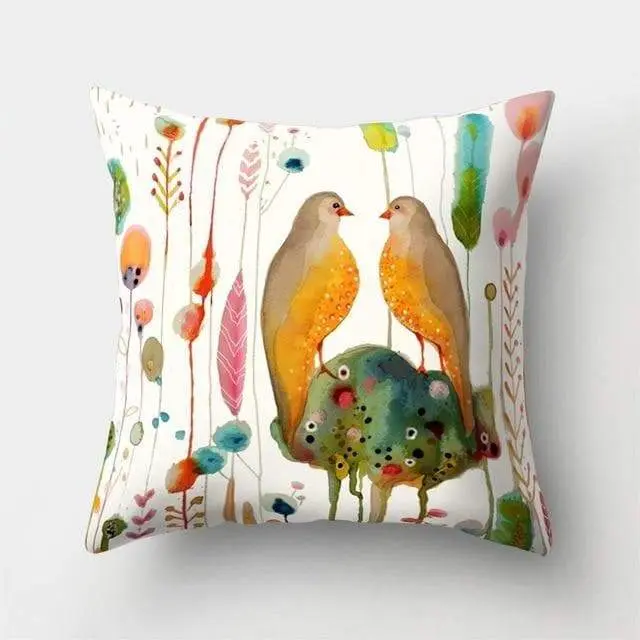 Housse coussin motif peinture oiseau-Housse De France