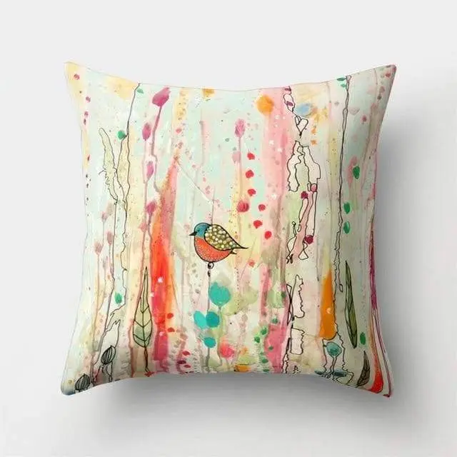 Housse coussin motif peinture oiseau-Housse De France