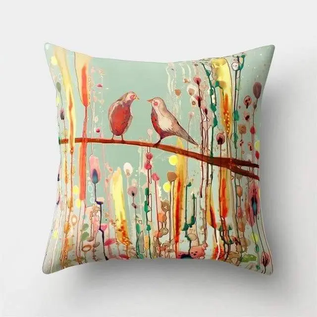 Housse coussin motif peinture oiseau-Housse De France