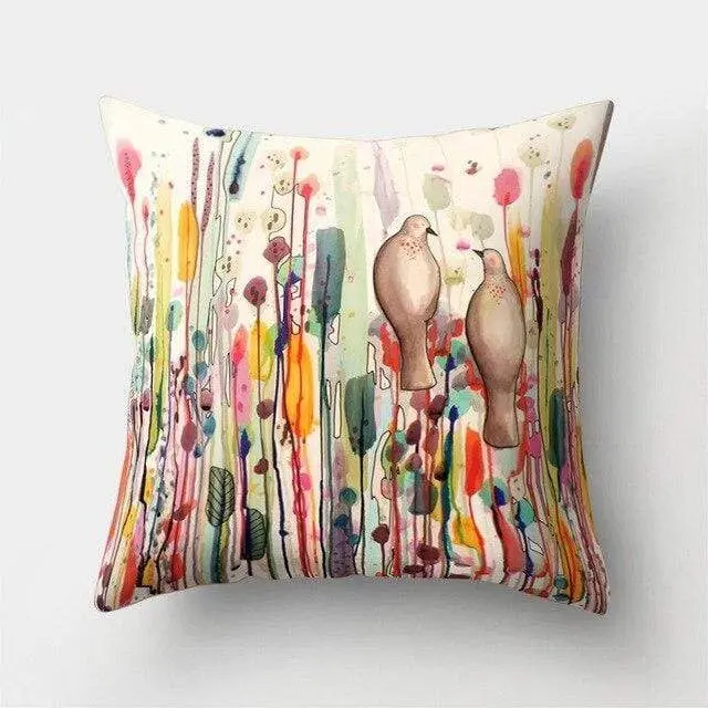 Housse coussin motif peinture oiseau-Housse De France