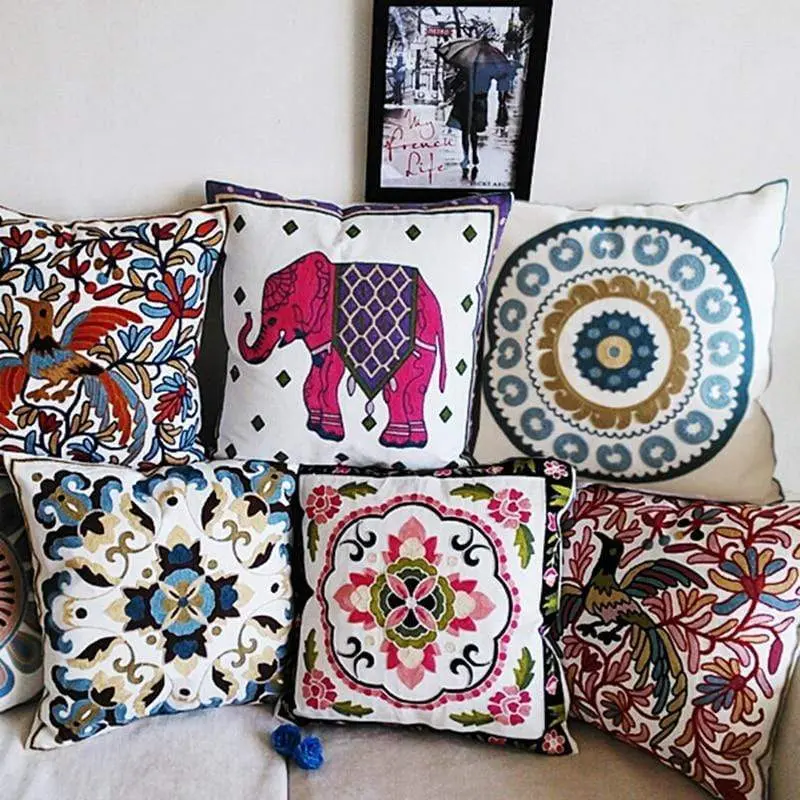 Housse de coussin canapé brodée avec double renfort BRODE