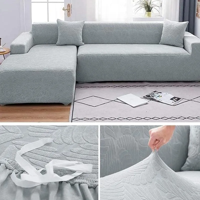 Housse de Canapé d'Angle Extensible Velours Gris Clair