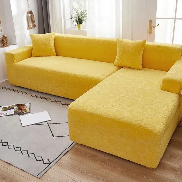 Housse de Canapé d'Angle Extensible Velours Jaune