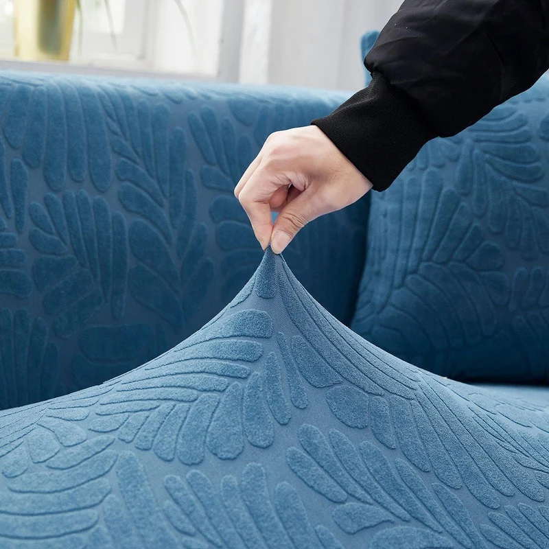 Housse de Canapé d'Angle Extensible Velours Bleu
