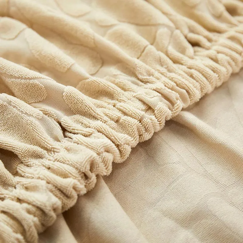 Housse de Canapé d'Angle Extensible Velours Beige