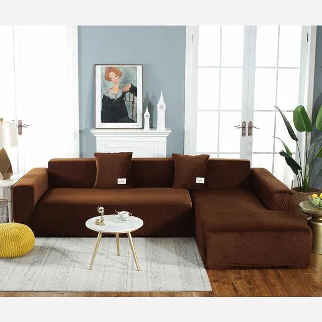 Housse de Canapé d'Angle Velours Marron