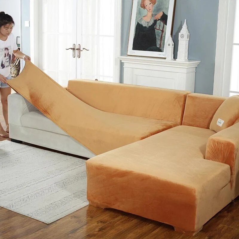 Housse de Canapé d'Angle Velours Camel
