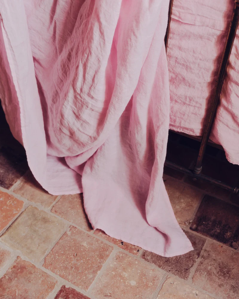 Drap plat en lin lavé - Rose Granité