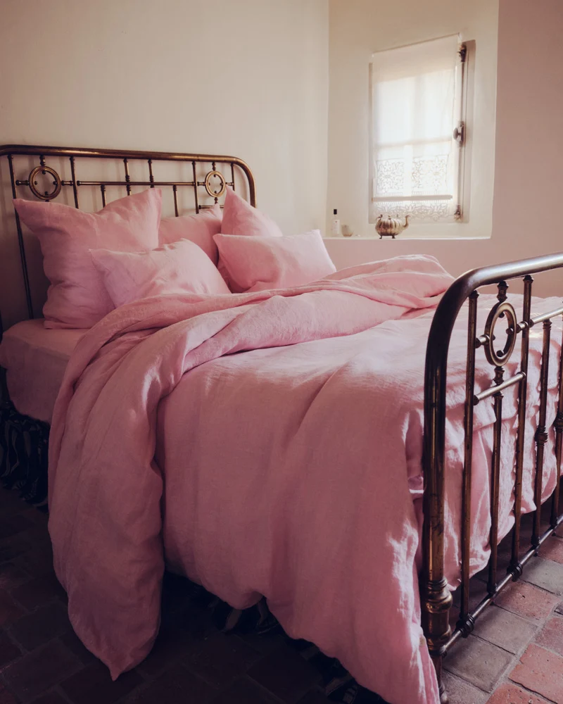 Housse de couette en lin lavé - Rose Granité