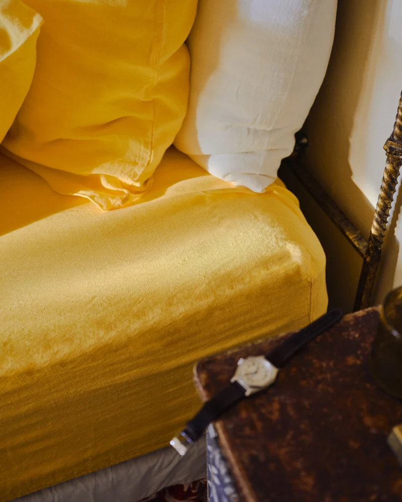 Drap housse en lin lavé - Jaune Citronnade