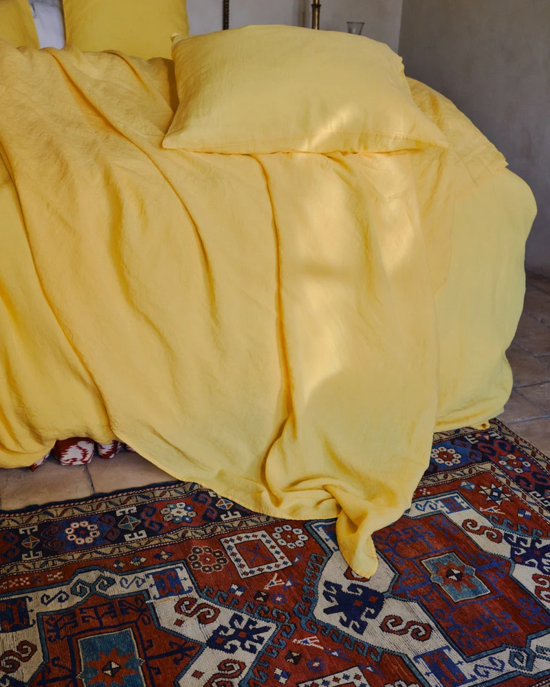 Drap plat en lin lavé - Jaune Citronnade