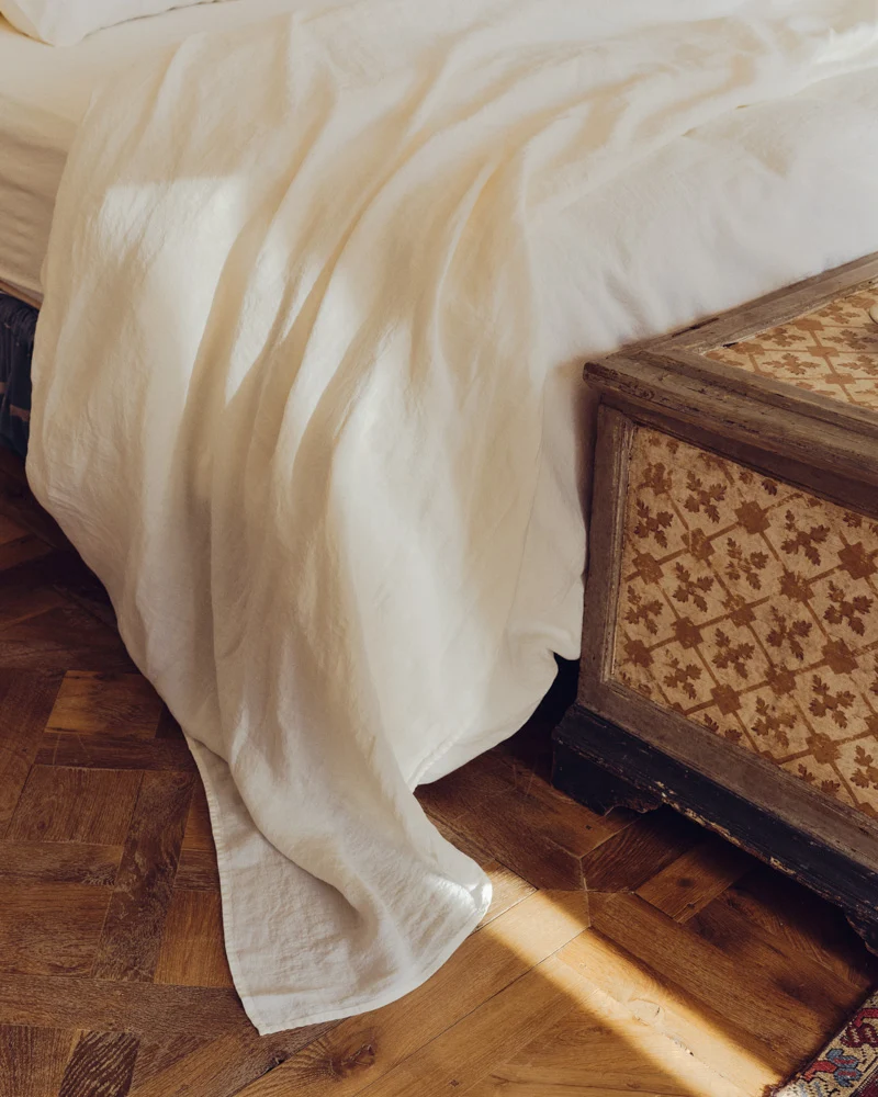 Drap plat en lin lavé - Blanc Coquillage