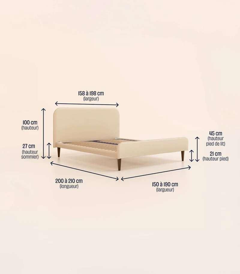 Lit scandi - Beige Velouté